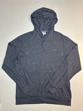 Lacoste Men's Navy Blue Heathered Pullover Hoodie Lightweight Jersey Cotton